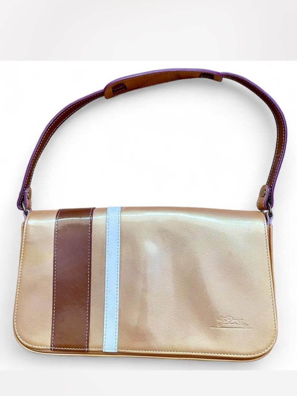 Vintage Longchamp Metallic Gold Baguette Shoulder Bag